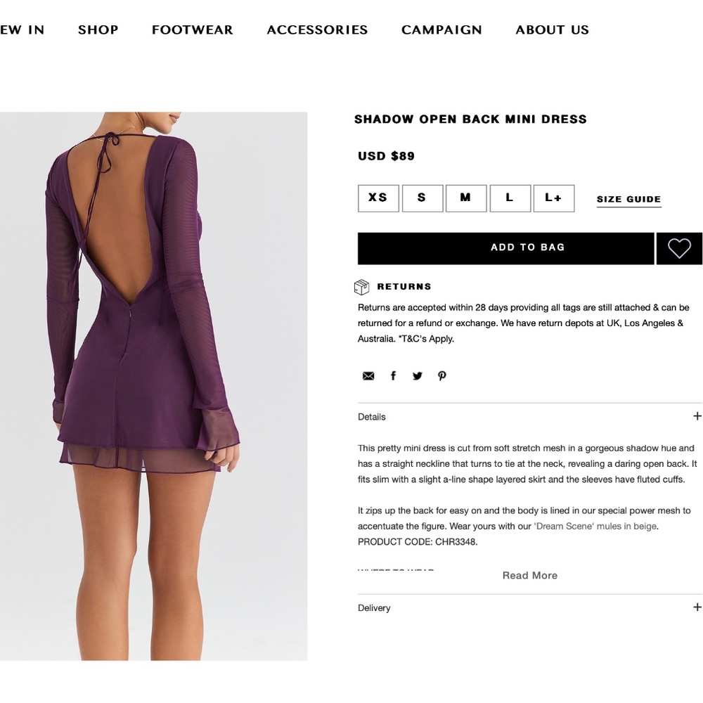 Mistress Rocks SHADOW OPEN BACK MINI DRESS
